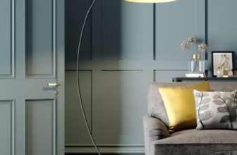 Bogenstehleuchte Jonera, schwarz, goldfarben, Metall