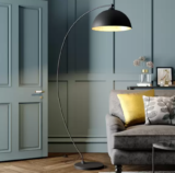 Bogenstehleuchte Jonera, schwarz, goldfarben, Metall